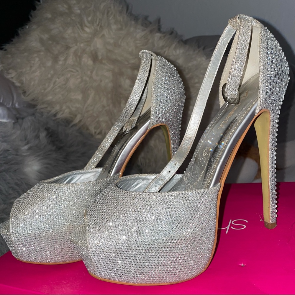 Silver/gray sparkly high heels